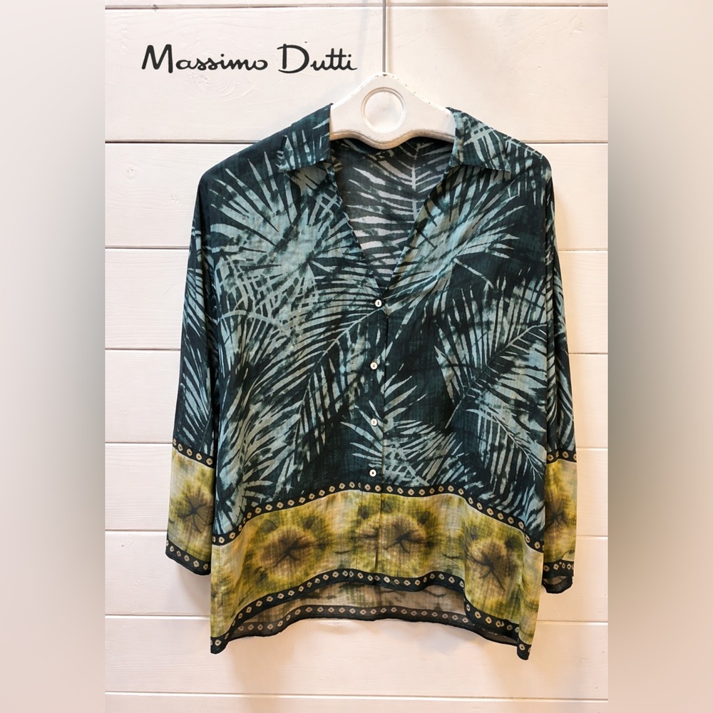MASSIMO DUTTI Green Tropical Print Blouse 4